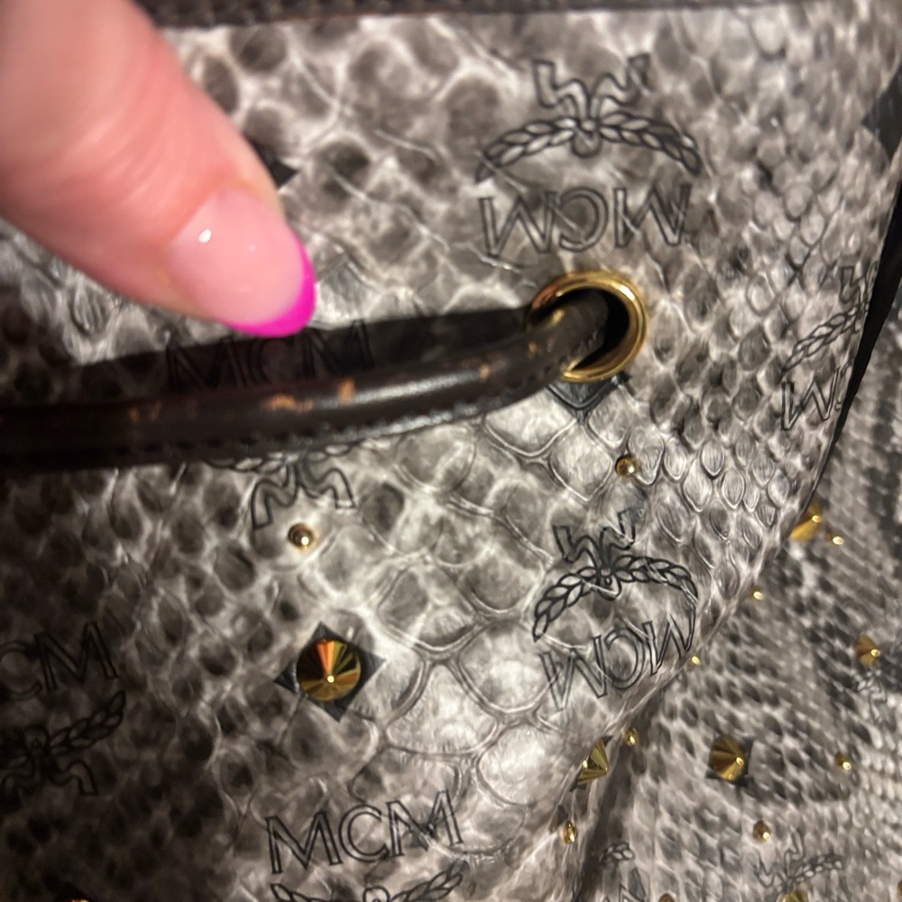MCM limited edition Gray Snake Print Satchel with studs gorgeous - Picture 17 of 17